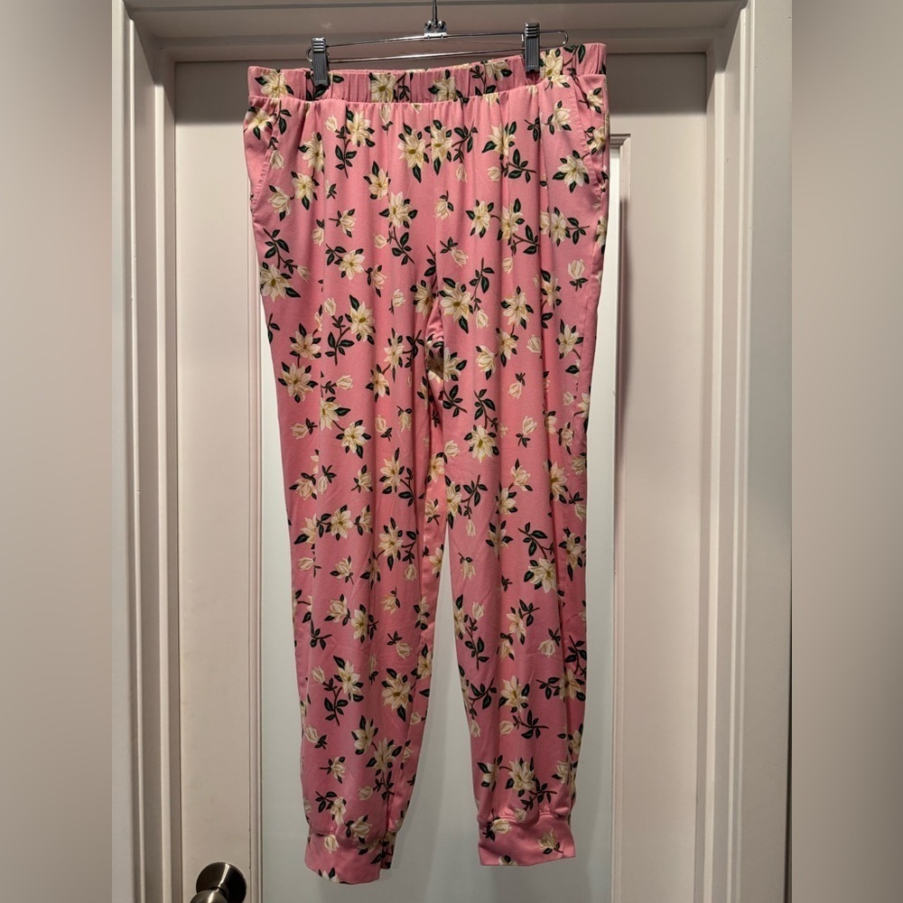 DRAPER JAMES Floral Pink Jogger Pants Size L Cottagecore Leisure Comfy Soft - Picture 3 of 15